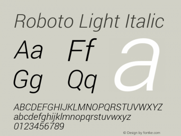 Roboto Light Italic Version 1.100141; 2013 Font Sample