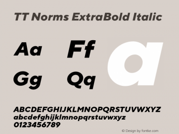 TTNorms-ExtraBoldItalic Version 1.000 Font Sample