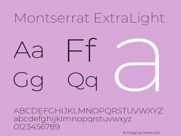 Montserrat ExtraLight Version 7.200 Font Sample