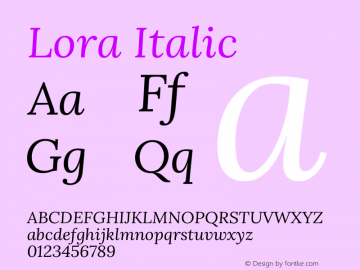 Lora Italic Version 1.014 Font Sample