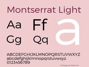Montserrat Light Regular Version 1.000;PS 002.000;hotconv 1.0.70;makeotf.lib2.5.58329 DEVELOPMENT Font Sample