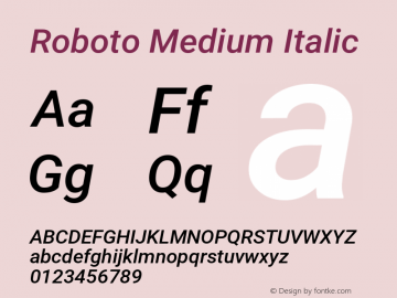 Roboto Medium Italic Version 2.134; 2016 Font Sample