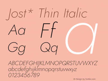 Jost* Thin Italic Version 3.500 Font Sample