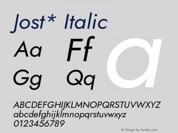 Jost* Book Italic Version 3.500 Font Sample