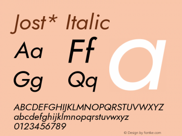 Jost* Book Italic Version 3.500 Font Sample