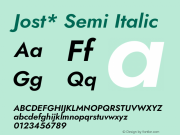 Jost* Semi Italic Version 3.500 Font Sample