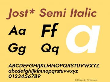 Jost* Semi Italic Version 3.500 Font Sample