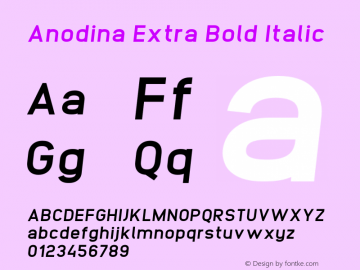 Anodina Extra Bold Italic Version 1.000;PS 001.000;hotconv 1.0.70;makeotf.lib2.5.58329图片样张