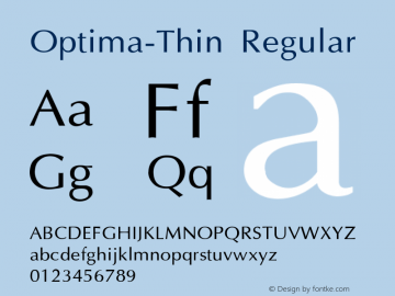 Optima-Thin Regular Unknown Font Sample