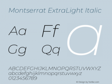 Montserrat ExtraLight Italic Version 7.200 Font Sample