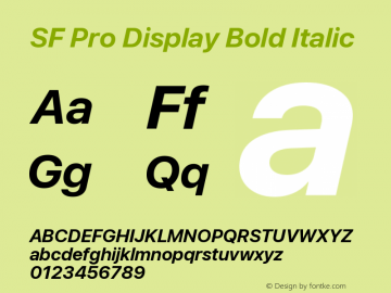 SF Pro Display Bold Italic Version 13.0d3e20 Font Sample