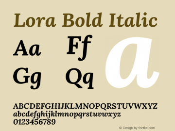 Lora Bold Italic Version 3.000 Font Sample