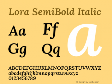 Lora SemiBold Italic Version 3.000 Font Sample