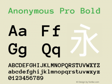 Anonymous Pro Bold Version 1.002 Font Sample