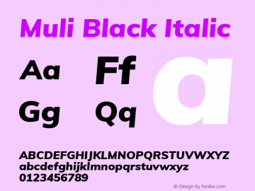 Muli Black Italic Version 2.000 Font Sample