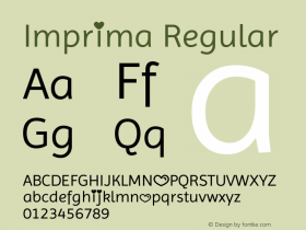 Imprima Version 1.001 Font Sample