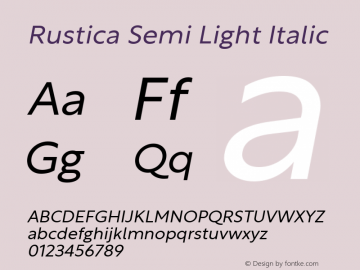 Rustica Semi Light Italic Version 2.500 Font Sample