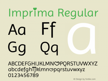 Imprima Version 1.001 Font Sample