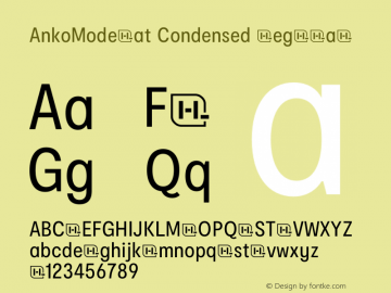 AnkoModerat Condensed Regular Version 2.00;January 13, 2021;FontCreator 13.0.0.2683 64-bit图片样张
