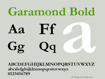 Garamond Bold Version 2.10 Font Sample