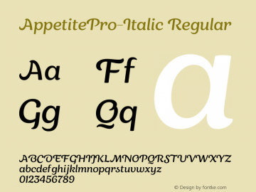 AppetitePro-Italic Version 1.00;December 3, 2020;FontCreator 12.0.0.2565 64-bit Font Sample