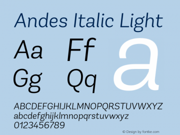 Andes Italic Light Version 1.000;PS 001.000;hotconv 1.0.88;makeotf.lib2.5.64775 Font Sample