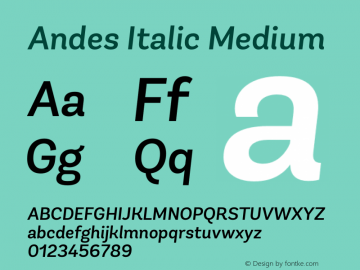 Andes Italic Medium Version 1.000;PS 001.000;hotconv 1.0.88;makeotf.lib2.5.64775图片样张