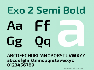 Exo 2 Semi Bold Regular Version 1.001;PS 001.001;hotconv 1.0.70;makeotf.lib2.5.58329; ttfautohint (v0.92) -l 8 -r 50 -G 200 -x 14 -w 