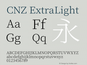 CNZ ExtraLight Version 1.00;May 13, 2020;FontCreator 11.0.0.2408 64-bit图片样张