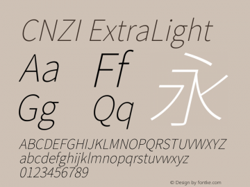 CNZI ExtraLight Version 1.004;May 13, 2020;FontCreator 11.0.0.2408 64-bit图片样张