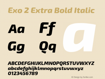 Exo 2 Extra Bold Italic Version 1.001;PS 001.001;hotconv 1.0.70;makeotf.lib2.5.58329 Font Sample