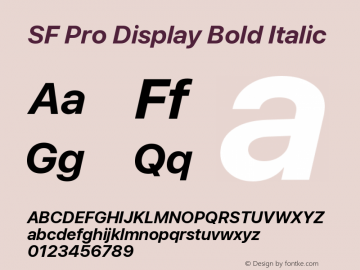 SF Pro Display Bold Italic Version 13.0d3e20 Font Sample