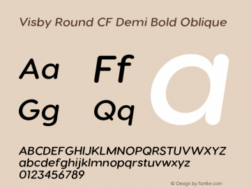 Visby Round CF Demi Bold Oblique Version 2.100;hotconv 1.0.109;makeotfexe 2.5.65596 Font Sample