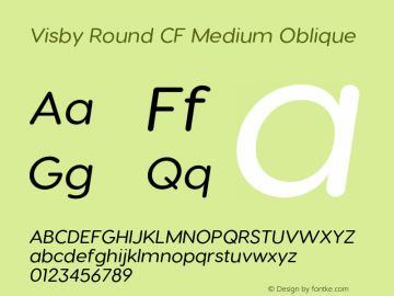 Visby Round CF Medium Oblique Version 2.100;hotconv 1.0.109;makeotfexe 2.5.65596 Font Sample