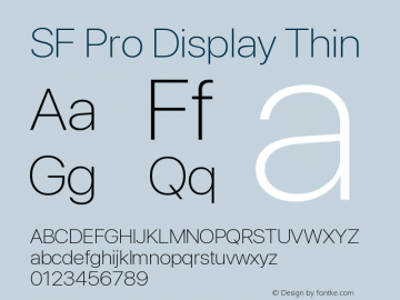 SF Pro Display Thin Version 13.0d3e20 Font Sample