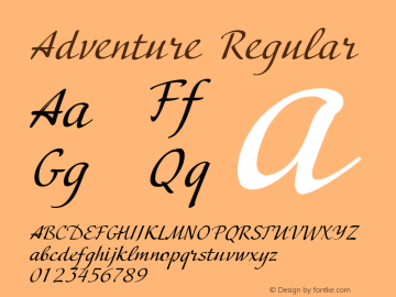 Adventure Version 1.000 2001 initial release Font Sample