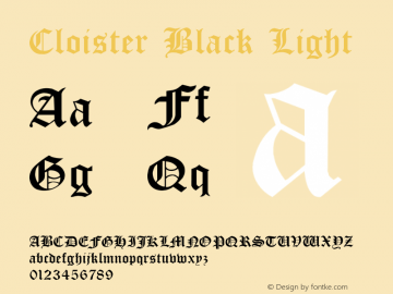 Cloister Black Light Version 2.50; 2001 Font Sample