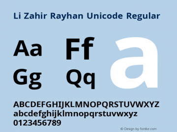 Li Zahir Rayhan Unicode 1.00 | Designed by Abul Kalam Azad | Developed by Niladri Shekhar Bala Font Sample
