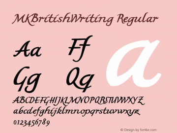 MKBritishWriting Regular 1.1 2003-11-12 Font Sample