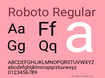 Roboto Regular Version 2.001047; 2014 Font Sample