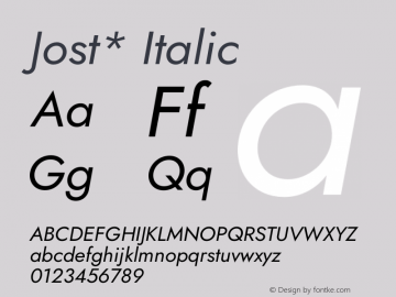 Jost* Book Italic Version 3.500 Font Sample