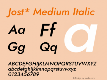 Jost* Medium Italic Version 3.500 Font Sample