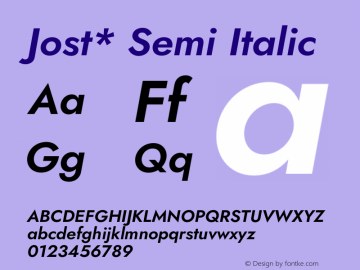 Jost* Semi Italic Version 3.500 Font Sample