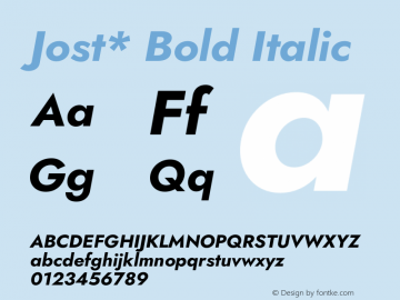 Jost* Bold Italic Version 3.500 Font Sample