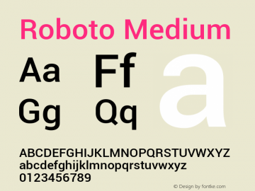 Roboto Medium Version 1.00000; 2011; ttfautohint (v1.6) Font Sample