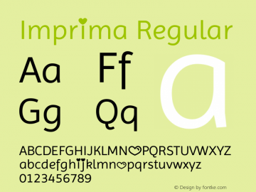 Imprima Version 1.001 Font Sample