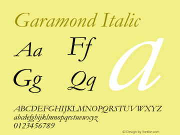 Garamond Italic Version 2.20 Font Sample