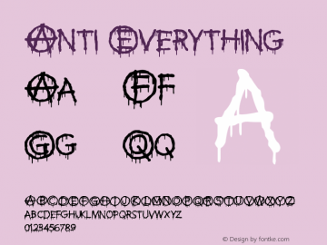 Anti Everything Version 1.00 July 26, 2013, initial release Font Sample