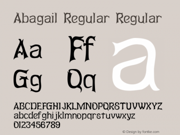 Abagail Regular Regular Altsys Fontographer 3.5  9/20/92 Font Sample