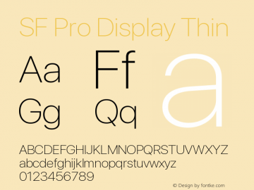 SF Pro Display Thin Version 13.0d3e20 Font Sample